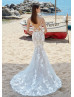 Spaghetti Straps Ivory Floral Lace Tulle Low Back Wedding Dress